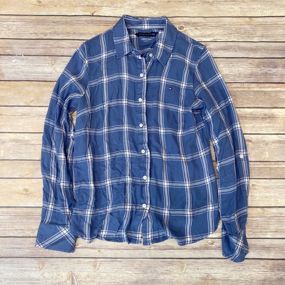 Tommy Hilfiger Tops - Tommy Hilfiger roll tab button down shirts windowpane blue S